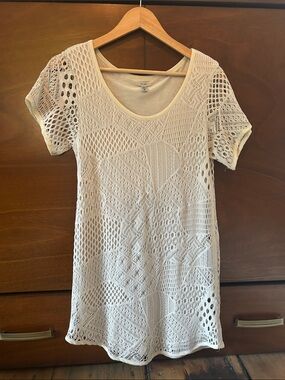 Ecote Cream Crochet Short Sleeve Tunic